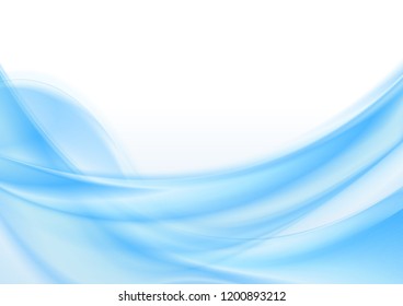 Abstract blue smooth shiny waves on white background. Vector design