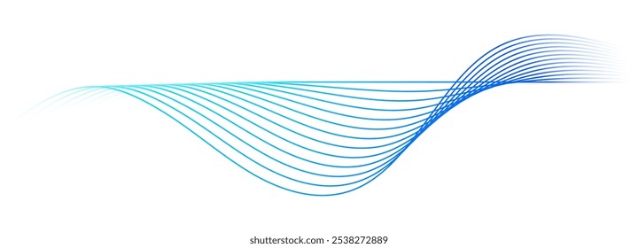 Abstract blue smooth wave lines on transparent background. Vector Illustration