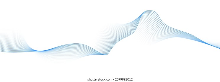 Abstract blue smooth wave on a white background. Dynamic sound wave. Design element. Vector illustration.