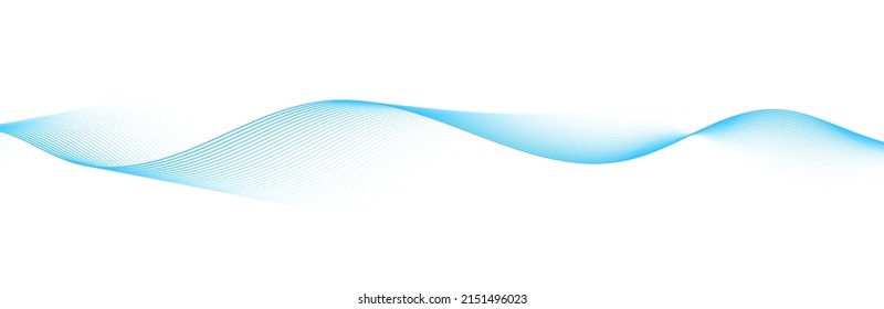 Abstract blue smooth wave on a white background. Dynamic sound wave. Design element. Vector illustration.