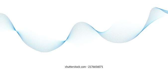 Abstract blue smooth wave on a white background. Dynamic sound wave. Design element. Vector illustration.