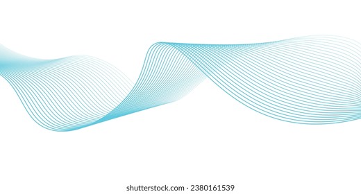 Abstract blue smooth wave on a white background. Dynamic sound wave. Design element. Vector illustration.