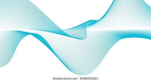 Abstract blue smooth wave on a white background. Dynamic sound wave. Design element. Vector illustration.