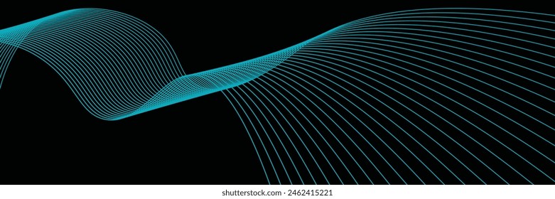 Abstract blue smooth wave on a black background. Dynamic sound wave. Design element. Vector illustration. lines waving