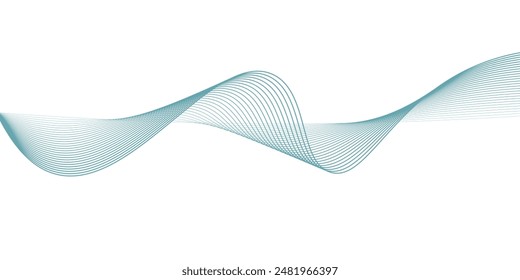 Abstract blue smooth wave on a white background. Dynamic sound wave. Design element. Vector illustration.