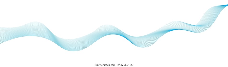Abstract blue smooth wave on a white background. Dynamic sound wave. Design element. Vector illustration.