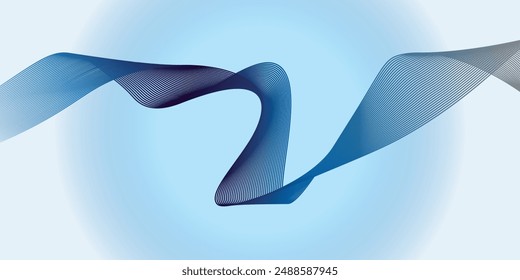 Abstract blue smooth wave on a white background. Dynamic sound wave. Design element. Vector illustration.