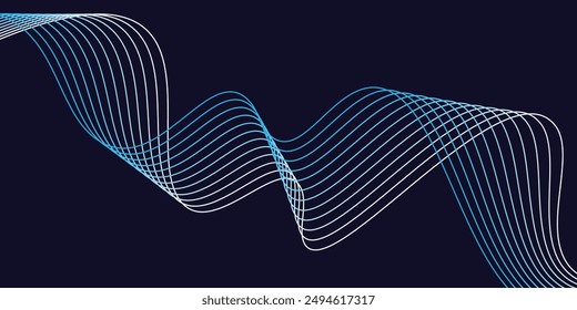 Onda suave azul Abstractas sobre un fondo blanco. Onda de sonido dinámica. Elemento de diseño. Ilustración vectorial. líneas ondeando