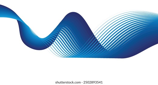 Onda lisa azul Abstractas sobre un fondo blanco. Onda de sonido dinámica