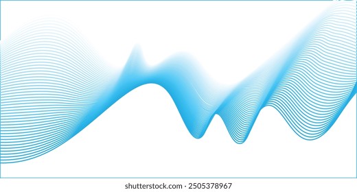 Abstract blue smooth wave on a white background. Dynamic sound wave. Design element. Vector illustration.