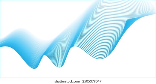 Abstract blue smooth wave on a white background. Dynamic sound wave. Design element. Vector illustration.