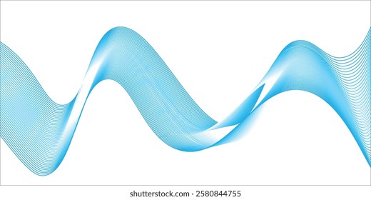 Abstract blue smooth wave on a white background. Dynamic sound wave. Design element. Vector illustration.