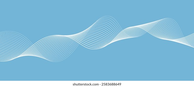 Abstract blue smooth wave on a white background. Dynamic sound wave. Design element. Vector illustration.