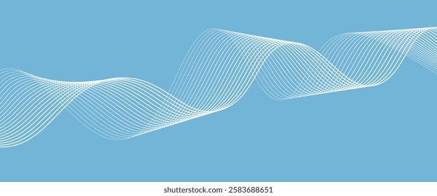 Abstract blue smooth wave on a white background. Dynamic sound wave. Design element. Vector illustration.