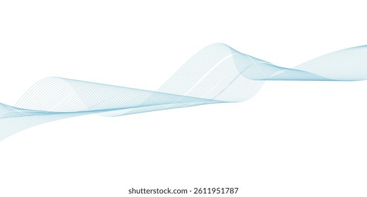 Abstract blue smooth wave on a white background. Dynamic sound wave. Design element. Vector illustration.