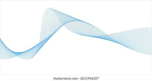 Abstract blue smooth wave on a white background. Dynamic sound wave. Design element. Vector illustration.