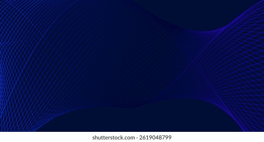 Abstract blue smooth wave on a dark blue background. Dynamic sound wave. Design element. Vector illustration.