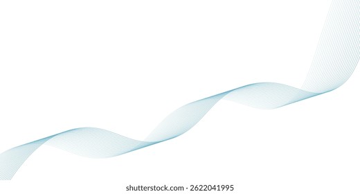 Onda suave azul abstrata sobre um fundo branco. Onda sonora dinâmica. Elemento de design. Ilustração vetorial.