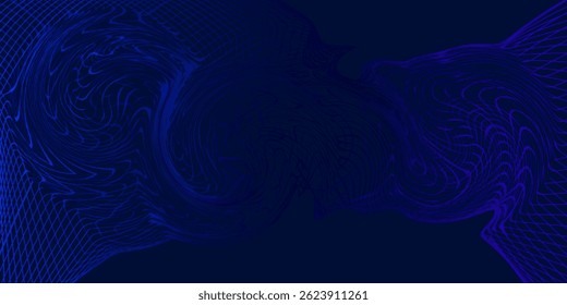 Abstract blue smooth wave on a dark blue background. Dynamic sound wave. Design element. Vector illustration.