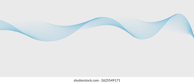 Abstract blue smooth wave on a white background. Dynamic sound wave. Design element. Vector illustration.
