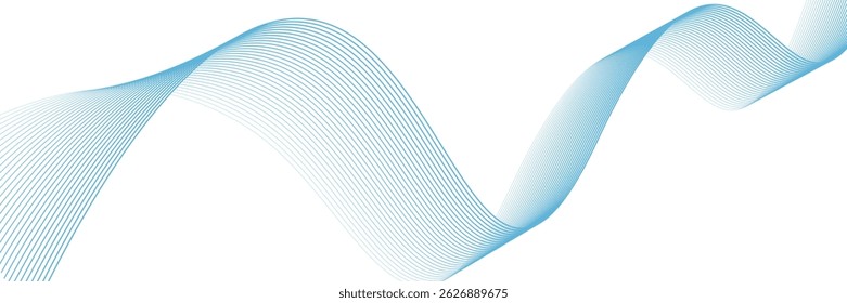 Abstract blue smooth wave on a white background. Dynamic sound wave. Design element. Vector illustration.