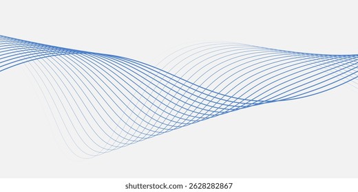 Onda lisa azul Abstractas sobre un fondo blanco. Onda de sonido dinámica. Elemento de diseño. Ilustración vectorial.