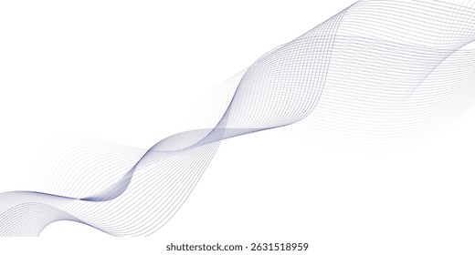 Abstract blue smooth wave on a white background. Dynamic sound wave. Design element. Vector illustration. 