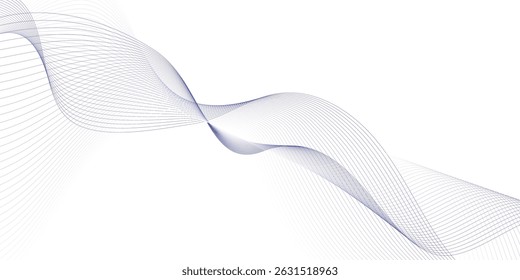 Abstract blue smooth wave on a white background. Dynamic sound wave. Design element. Vector illustration. 