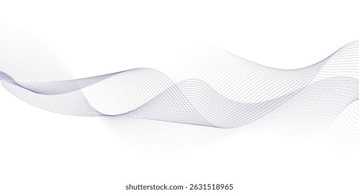 Onda lisa azul Abstractas sobre un fondo blanco. Onda de sonido dinámica. Elemento de diseño. Ilustración vectorial. 