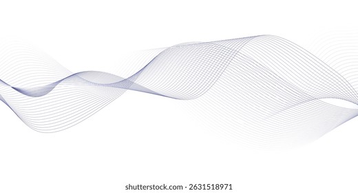 Onda lisa azul Abstractas sobre un fondo blanco. Onda de sonido dinámica. Elemento de diseño. Ilustración vectorial. 