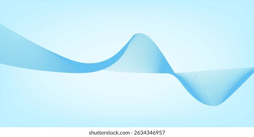 Abstract blue smooth wave on a white background. Dynamic sound wave. Design element. Vector illustration.