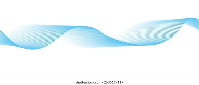 Abstract blue smooth wave on a white background. Dynamic sound wave. Design element. Vector illustration.