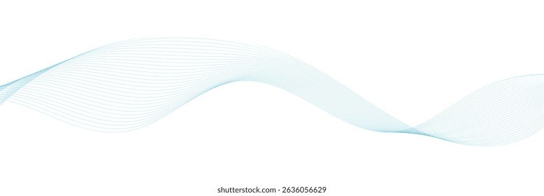 Onda suave azul abstrata sobre um fundo branco. Conceito de fluxo de energia azul. renderização 3D. Onda sonora dinâmica. Ilustração vetorial.