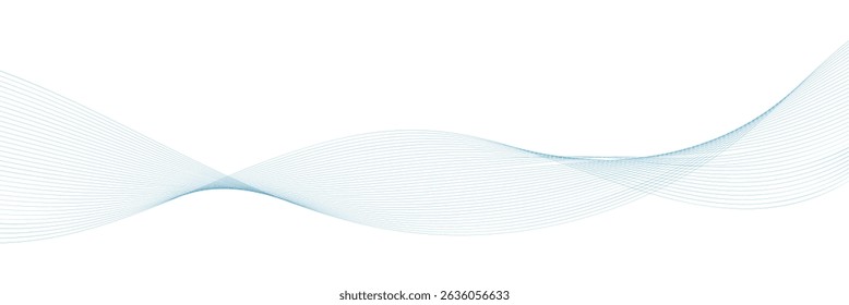 Abstract blue smooth wave on a white background. Blue energy flow concept. 3D rendering. Dynamic sound wave. Vector illustration.