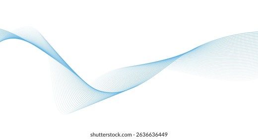 Abstract blue smooth wave on a white background. Dynamic sound wave. Design element. Vector illustration.