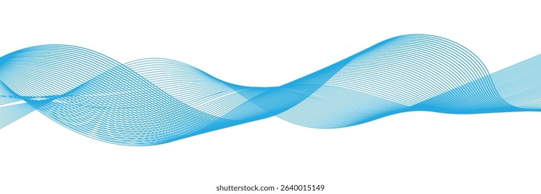 Abstract blue smooth wave on a white background. Technology, data science, geometric border pattern. Frequency Sound Wave, Twisted Curve Lines with Blend Effect. Vector illustration