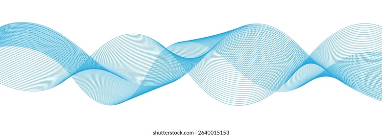 Abstract blue smooth wave on a white background. Technology, data science, geometric border pattern. Frequency Sound Wave, Twisted Curve Lines with Blend Effect. Vector illustration