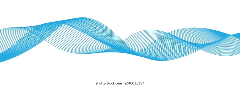 Abstract blue smooth wave on a white background. Technology, data science, geometric border pattern. Frequency Sound Wave, Twisted Curve Lines with Blend Effect. Vector illustration