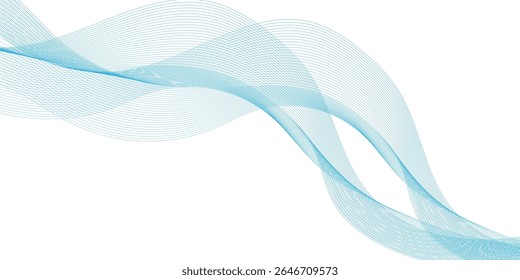 Abstract blue smooth wave on a white background. Dynamic sound wave. Design element. Vector illustration. 