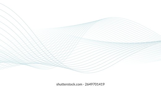Abstract blue smooth wave on a white background. Dynamic sound wave. Design element. Vector illustration. 
