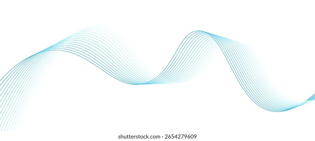 Abstrakte blaue, glatte Welle auf weißem Hintergrund. Dynamische Klangwelle. Design-Element. Vektorgrafik.eps10