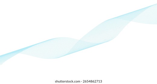 Abstract blue smooth wave on a white background. Dynamic sound wave. Design element. Vector illustration.