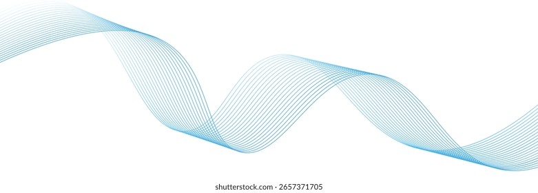 Abstract blue smooth wave on a white background. Dynamic sound wave. Design element, modern design etc
