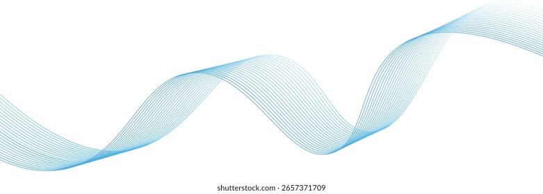 Abstract blue smooth wave on a white background. Dynamic sound wave. Design element, modern design