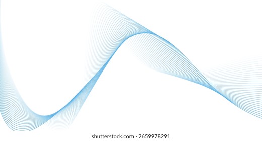 Onda lisa azul Abstractas sobre un fondo blanco. Onda de sonido dinámica. Elemento de diseño. Ilustración vectorial.