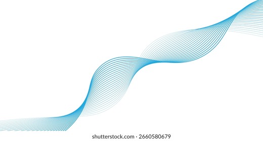 Onda suave azul abstrata sobre um fundo branco. Onda sonora dinâmica. Elemento de design. Ilustração vetorial. linhas ondulando