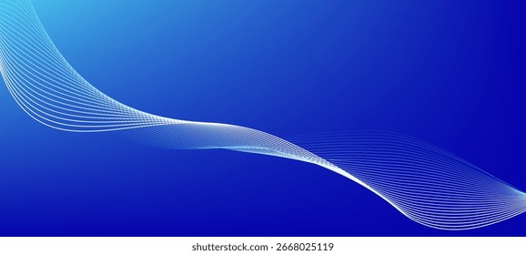 Abstract blue smooth wave on a blue background. Dynamic sound wave. Design element. Vector illustration.