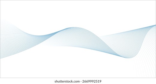 Onda lisa azul Abstractas sobre un fondo blanco. Onda de sonido dinámica. Elemento de diseño. Ilustración vectorial.