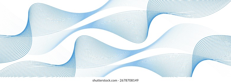Onda lisa azul Abstractas sobre un fondo blanco. Onda de sonido dinámica. Elemento de diseño. Ilustración vectorial.