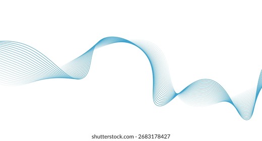 Abstract blue smooth wave on a white background. Dynamic sound wave. Design element. Vector illustration.